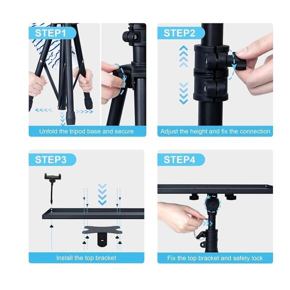 Adjustable Projector Stand Tripod wGooseneck Phone Holder 23.5 to 46.5 - Picture 6 of 10